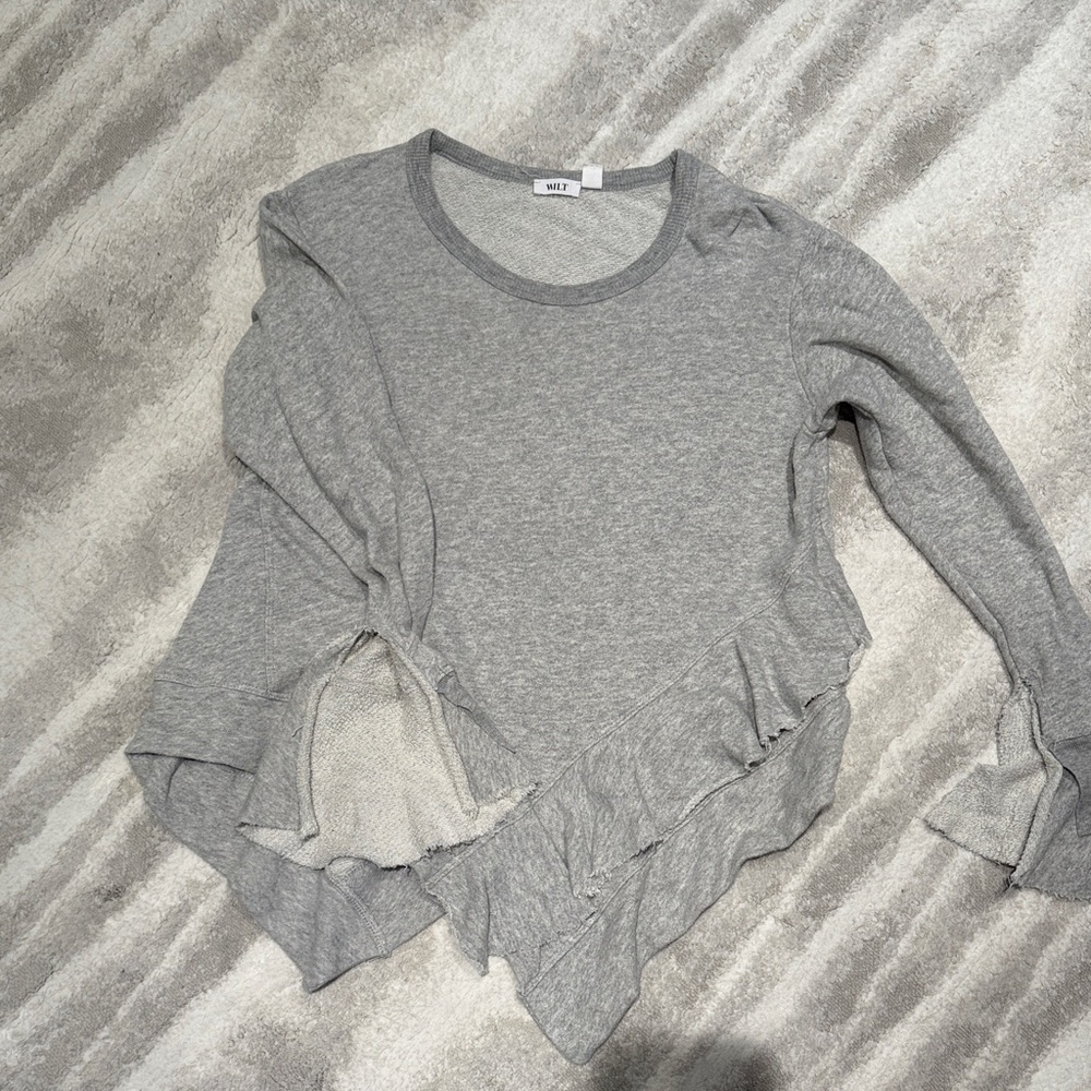 Wilt Heather Gray Asymmetrical Ruffle sweatshirt